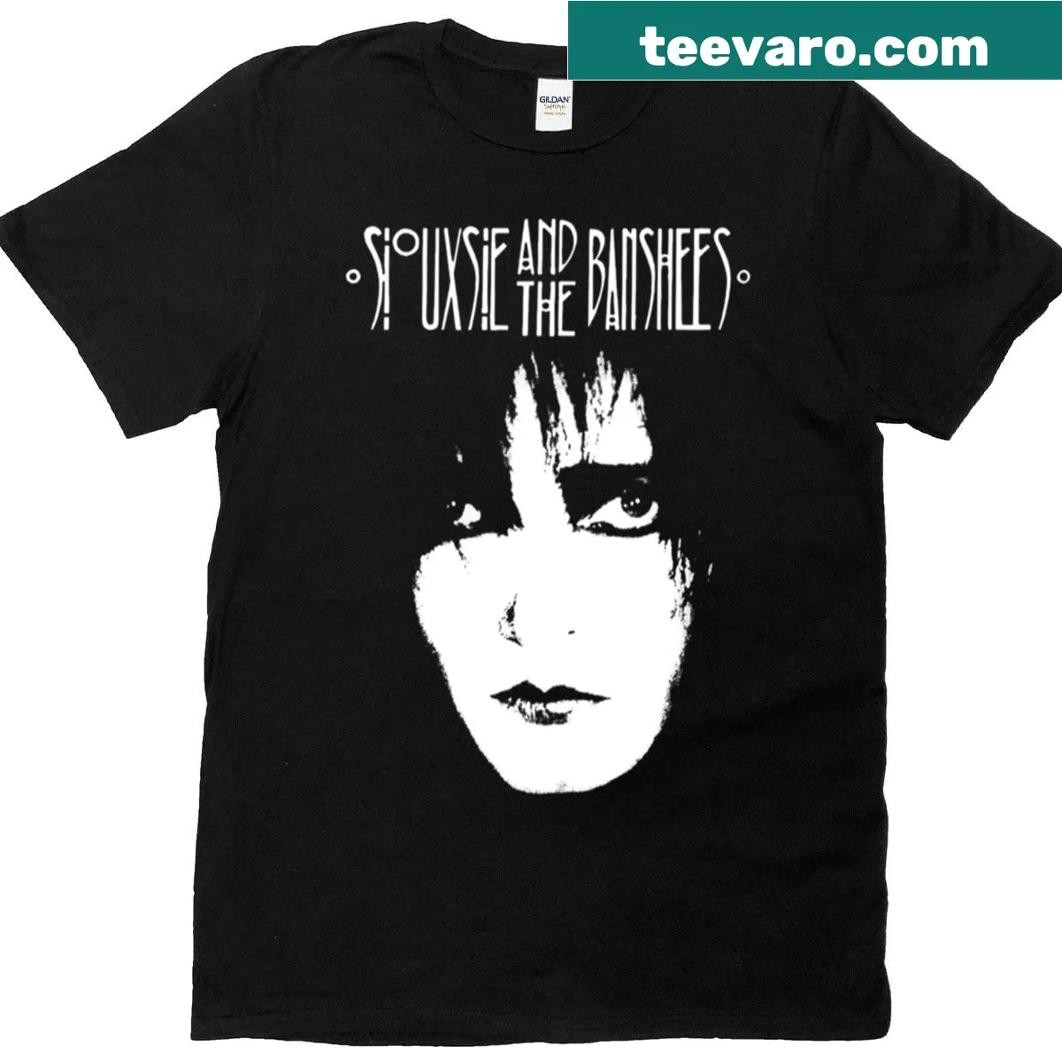 Artistic graphic T-shirt featuring members of Siouxsie and The Banshees — on a men's t-shirt