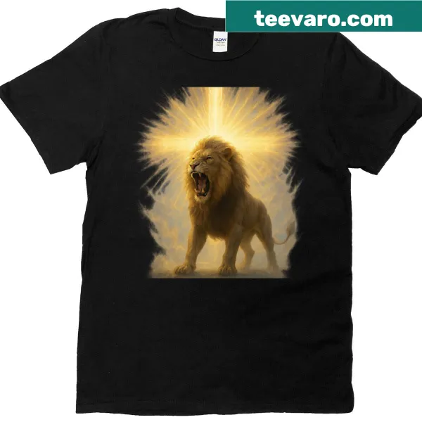 Lion T-shirt with a fiery design representing strength
