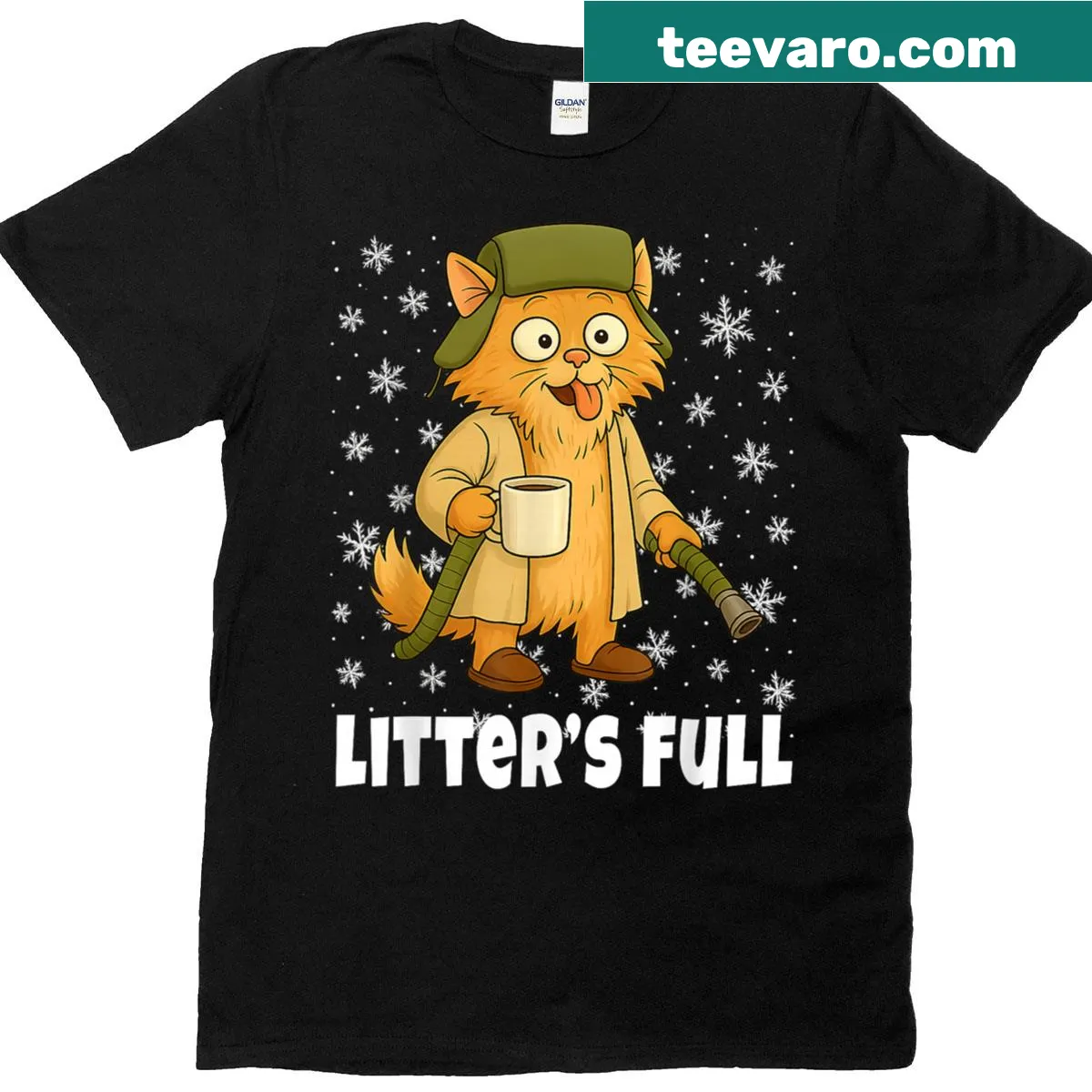 Sarcastic cat-themed Christmas T-shirt with a humorous phrase — on a men's t-shirt