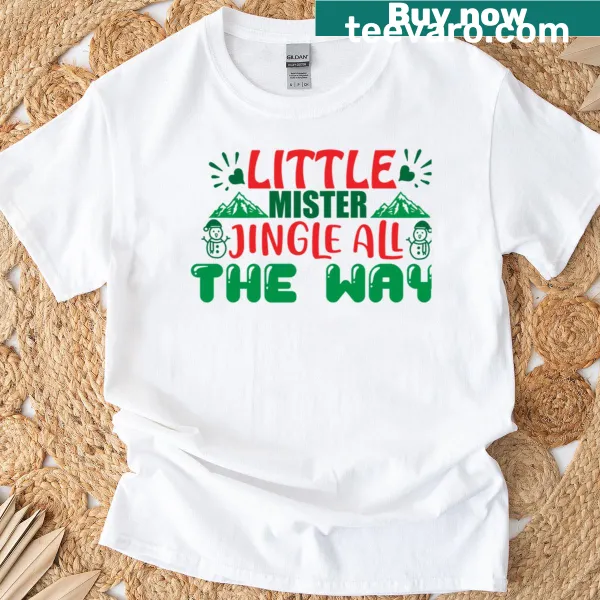 Cute holiday T-shirt for boys with 'Little Mister Jingle All The Way' design