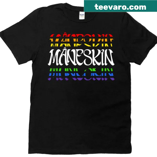 LGBT rainbow pride T-shirt with Maneskin lettering.