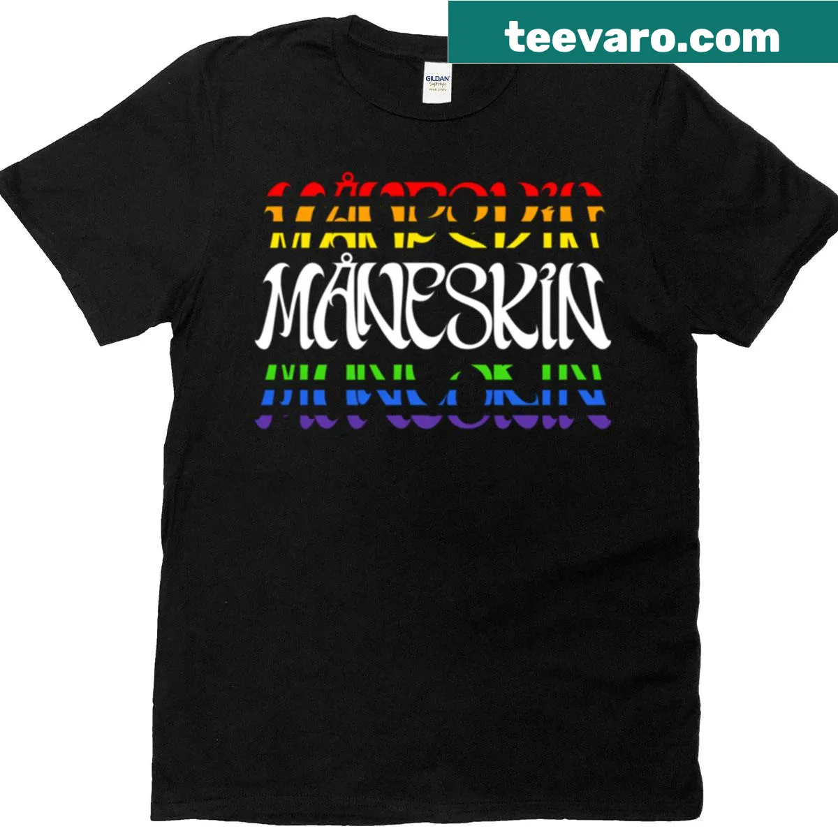 LGBT rainbow pride T-shirt with Maneskin lettering. — on a men's t-shirt