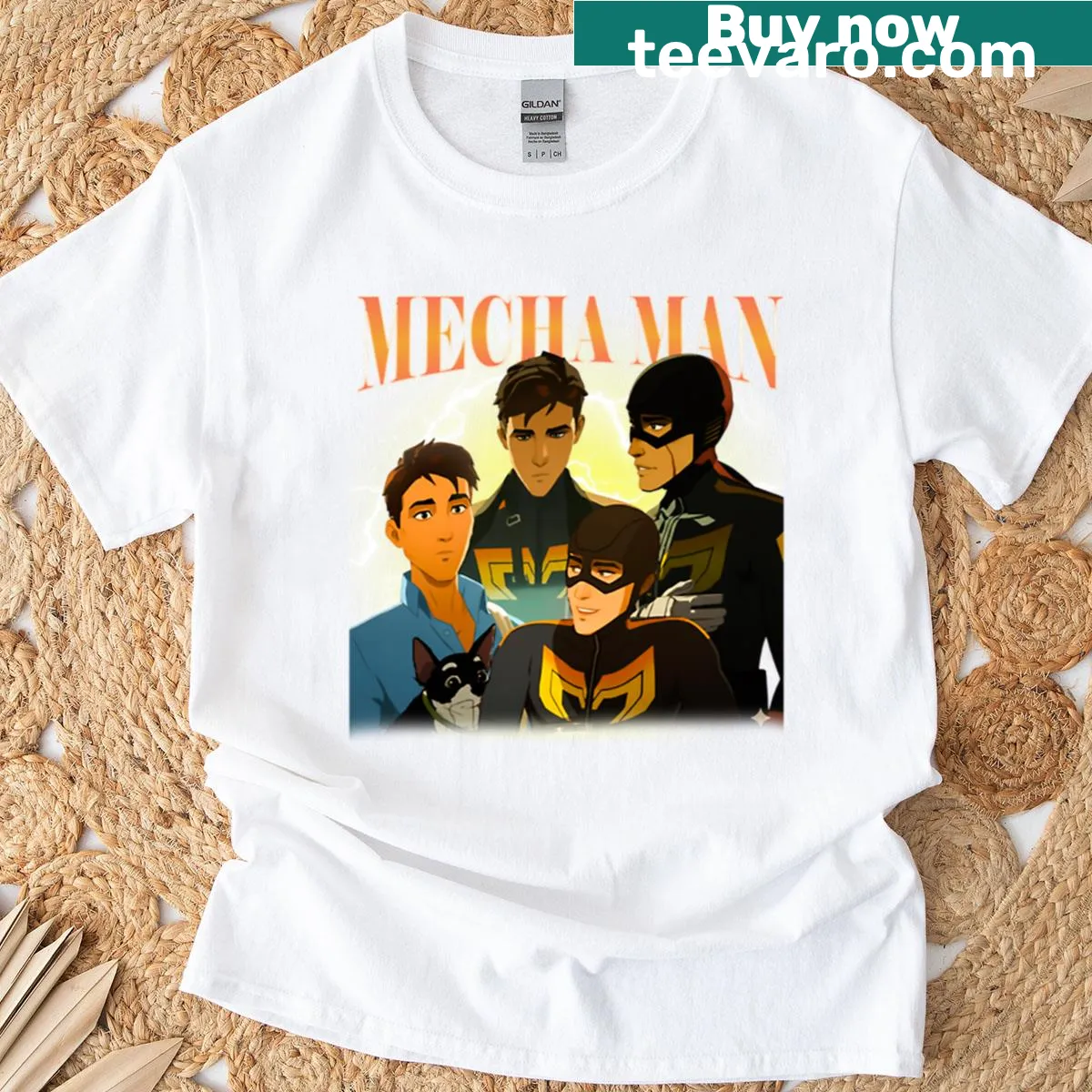 Vintage T-shirt featuring Mecha Men game character Robert Robertson. — on a men's t-shirt