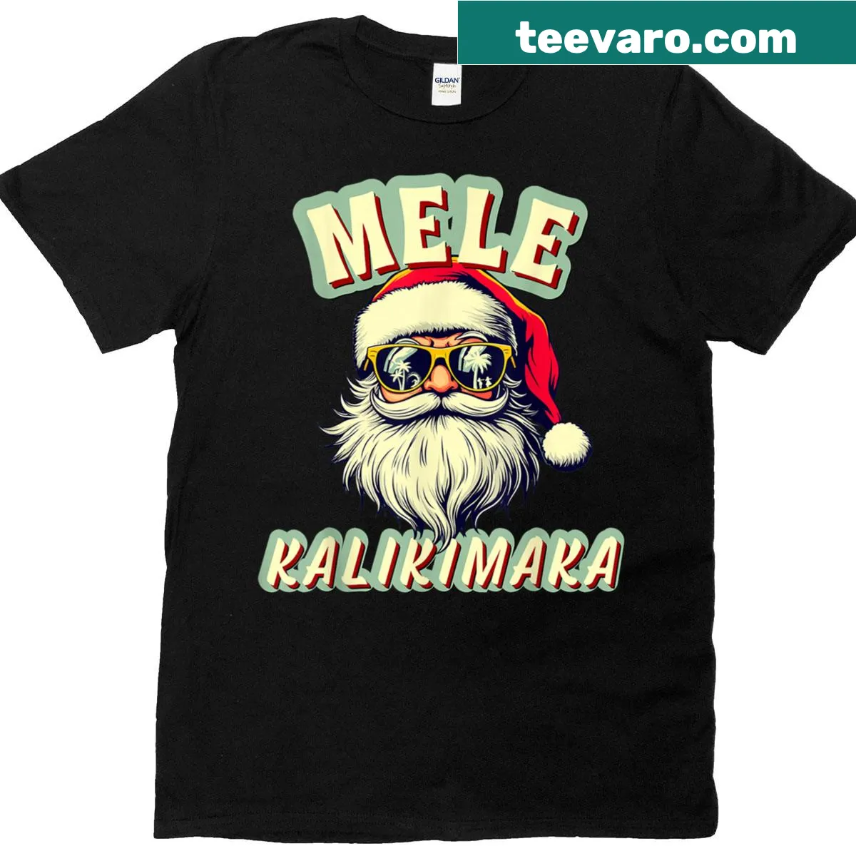 Santa in sunglasses design for a beach-themed holiday T-shirt — on a men's t-shirt
