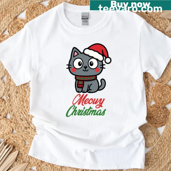Cute holiday T-shirt with a playful cat design for Christmas.