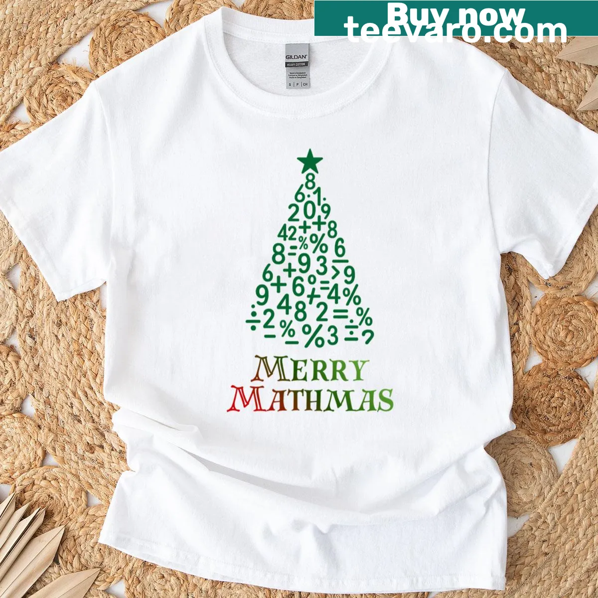 Funny Christmas T-shirt for math teachers with 'Merry Mathmas' text — on a men's t-shirt