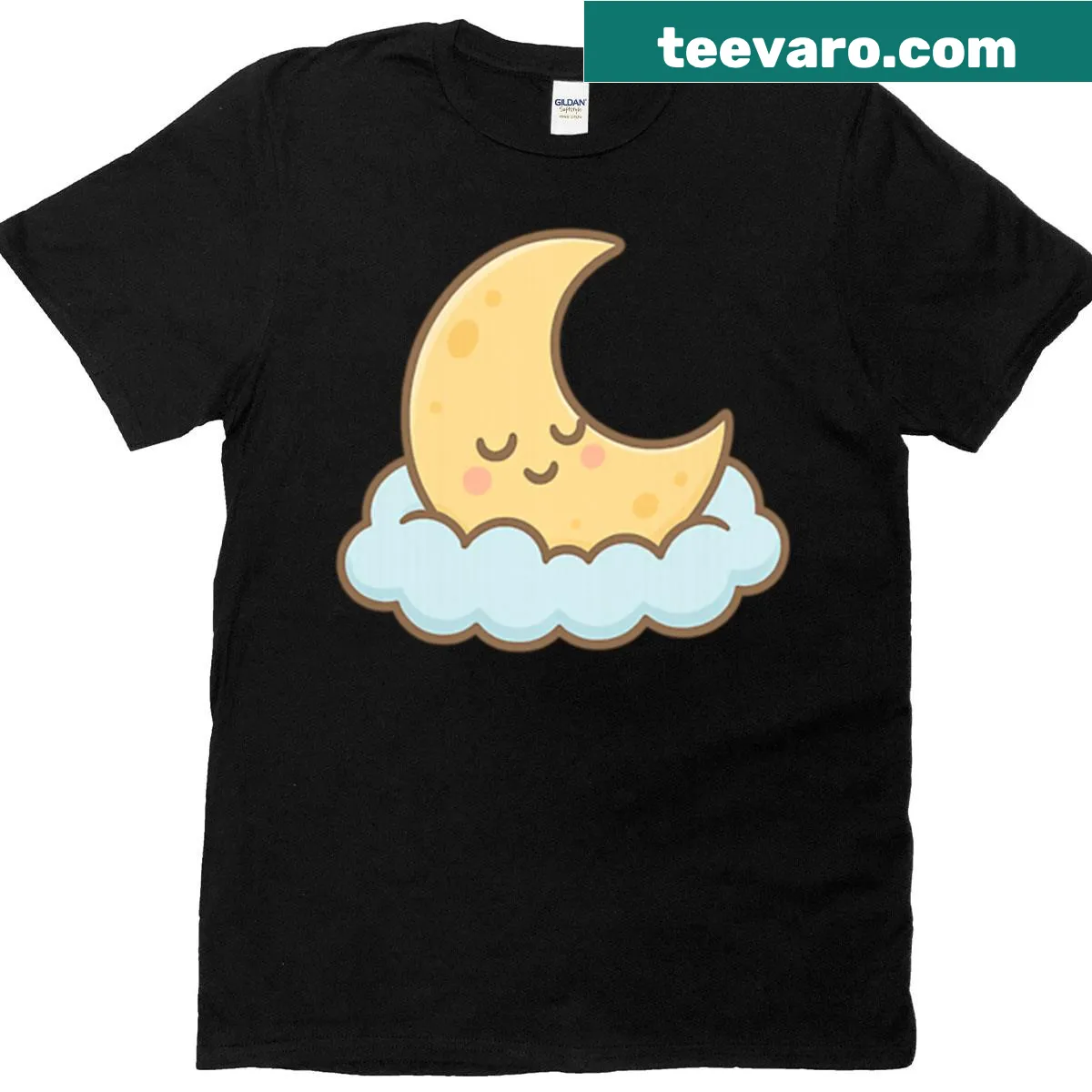 T-shirt depicting the moon sleeping under clouds in a serene design. — on a men's t-shirt