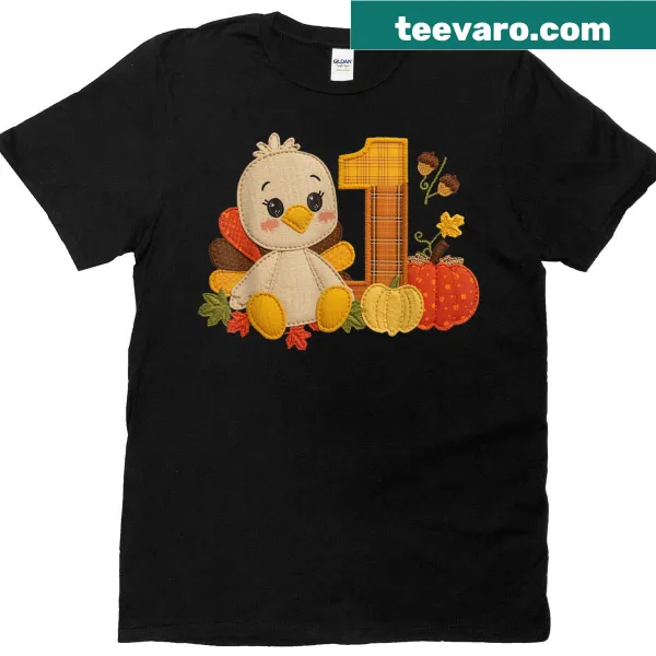 Cute Thanksgiving T-shirt with a happy turkey graphic for kids.