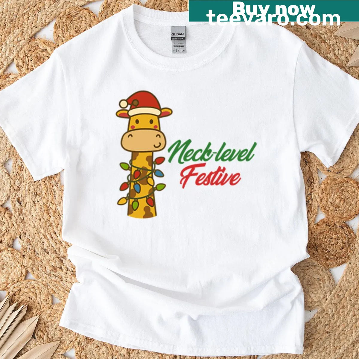 T-shirt with a festive giraffe design for the holiday season. — on a men's t-shirt