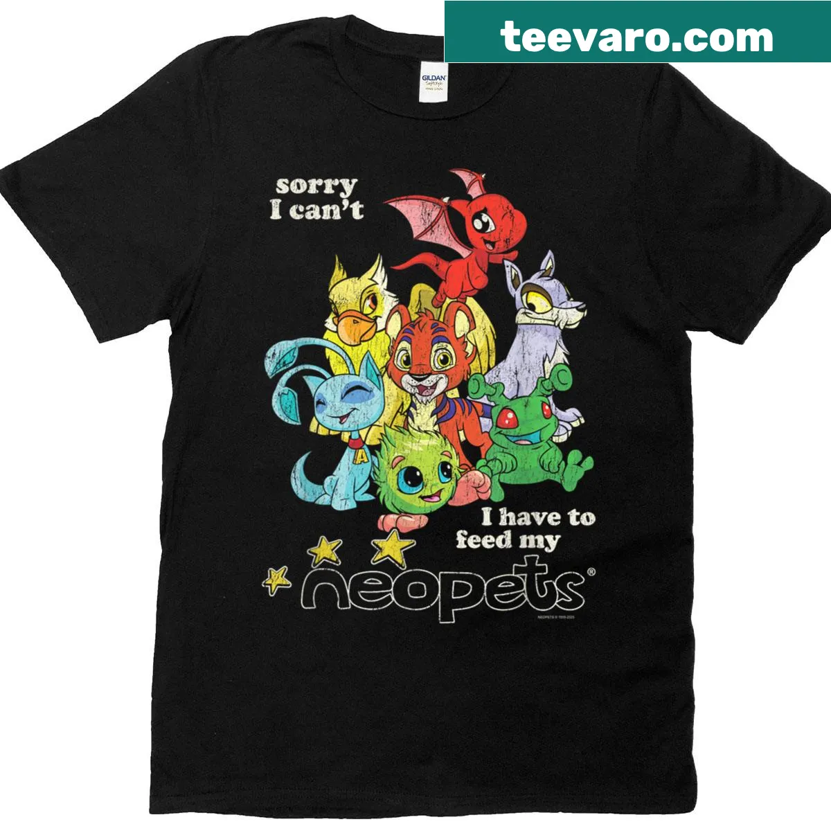 Vintage-style T-shirt with 'I Have To Feed My Neopets' text — on a men's t-shirt