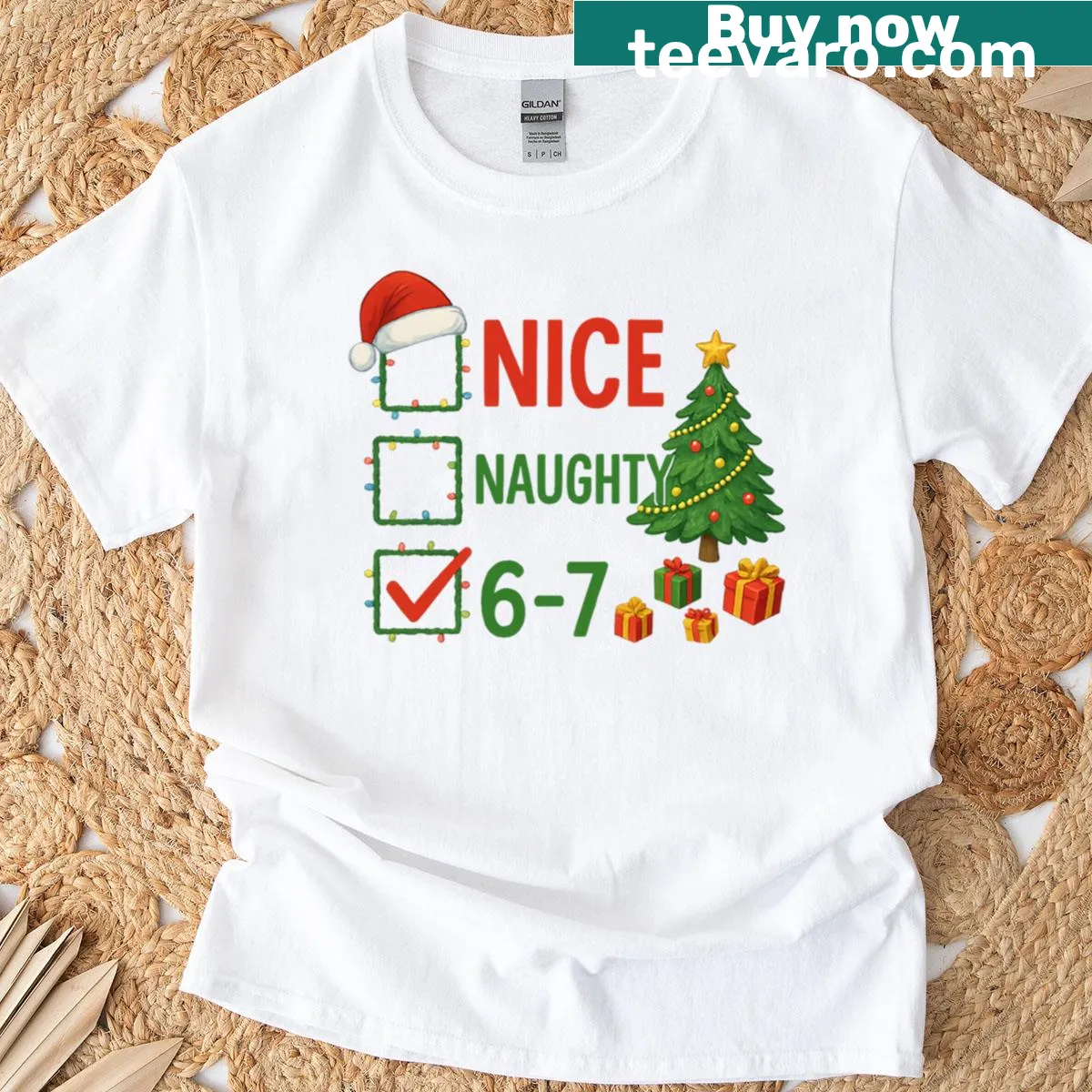 Funny Christmas t-shirt with nice vs naughty theme — on a men's t-shirt
