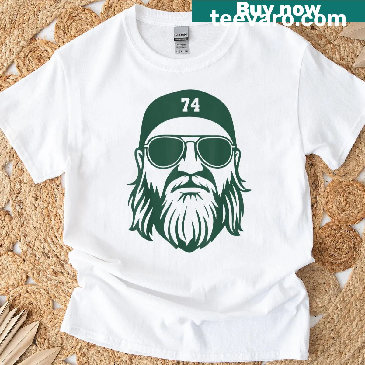 Commemorative t-shirt honoring Nick Mangold with 'Honor 74 A True Jet' text. — on a men's t-shirt