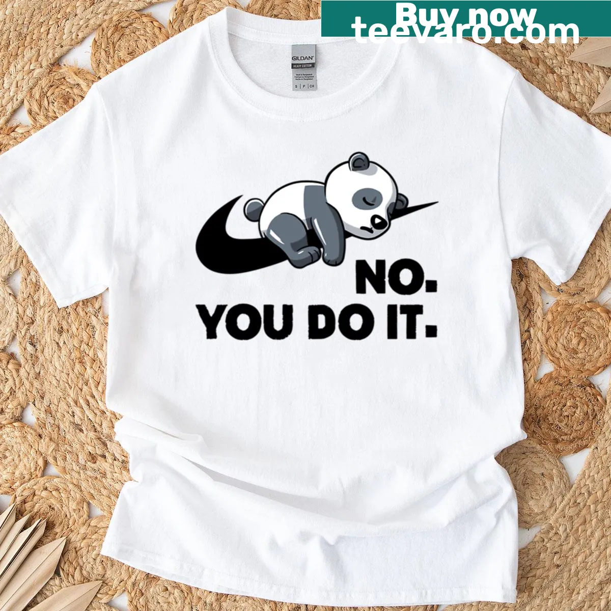 Cartoon panda T-shirt with the phrase 'No You Do It' — on a men's t-shirt