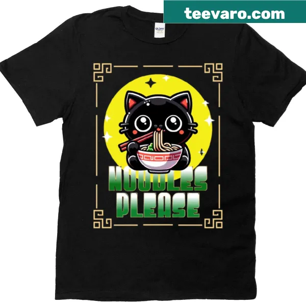 Kawaii t-shirt with a cat and ramen design
