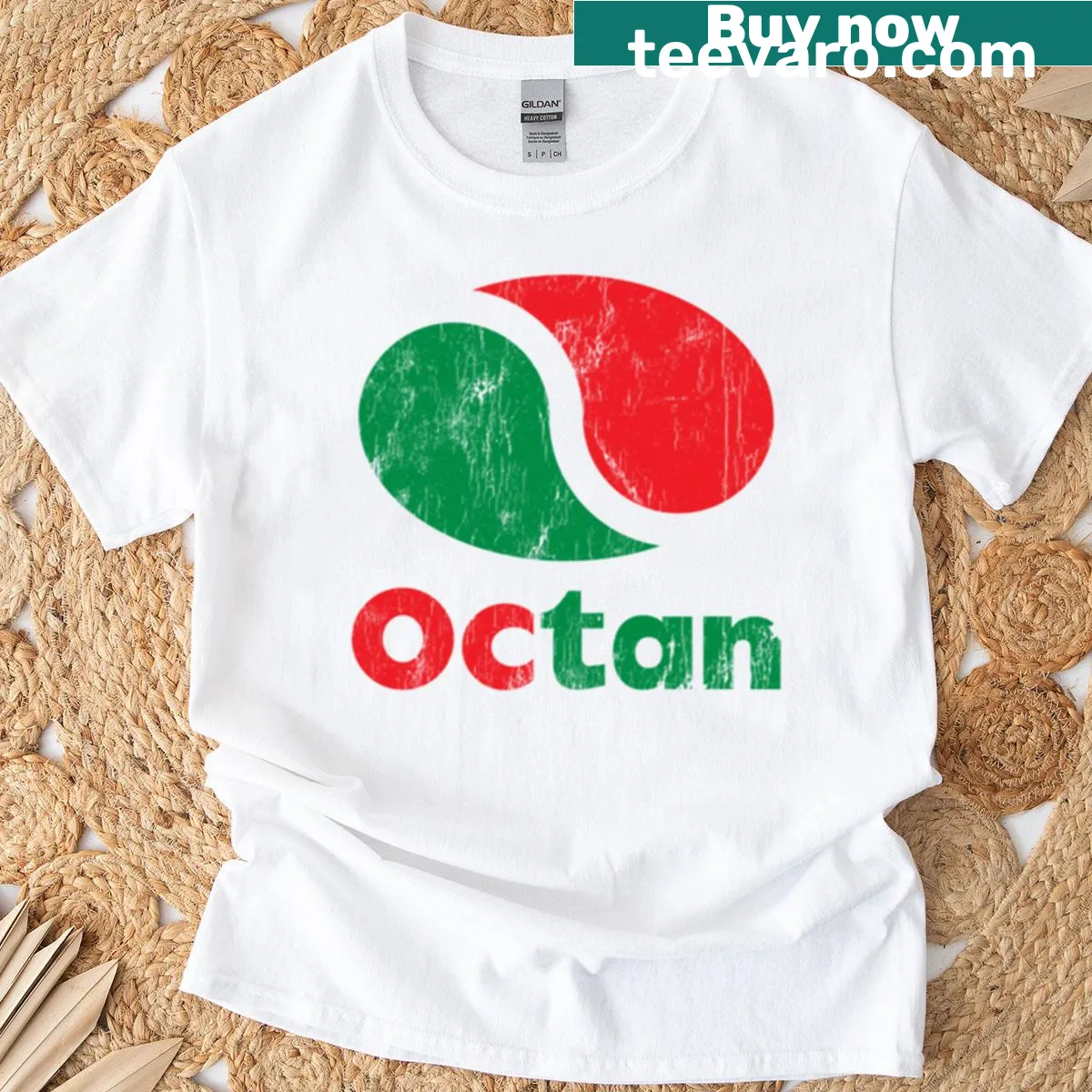 Minimalist silhouette T-shirt featuring the Octan brand design. — on a men's t-shirt