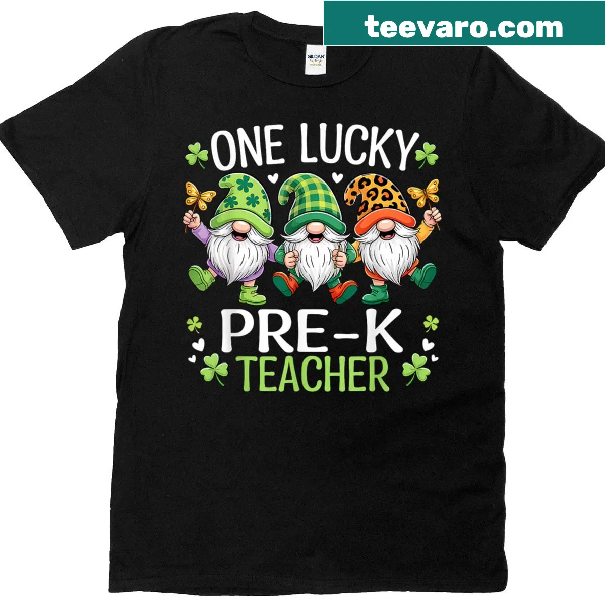 Whimsical gnomes design for pre-k teachers celebrating St. Patrick's Day — on a men's t-shirt
