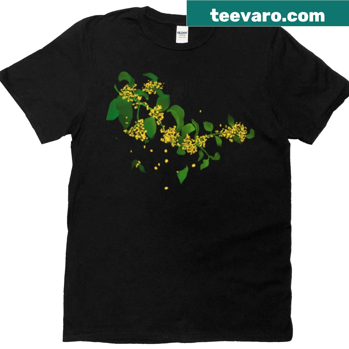 Illustration of Osmanthus flowers on a botanical t-shirt — on a men's t-shirt