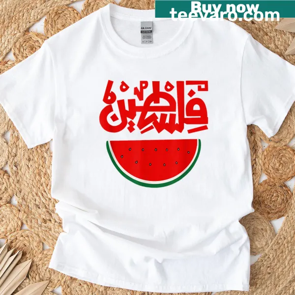 Hand-lettered T-shirt featuring Palestinian flag and watermelon design
