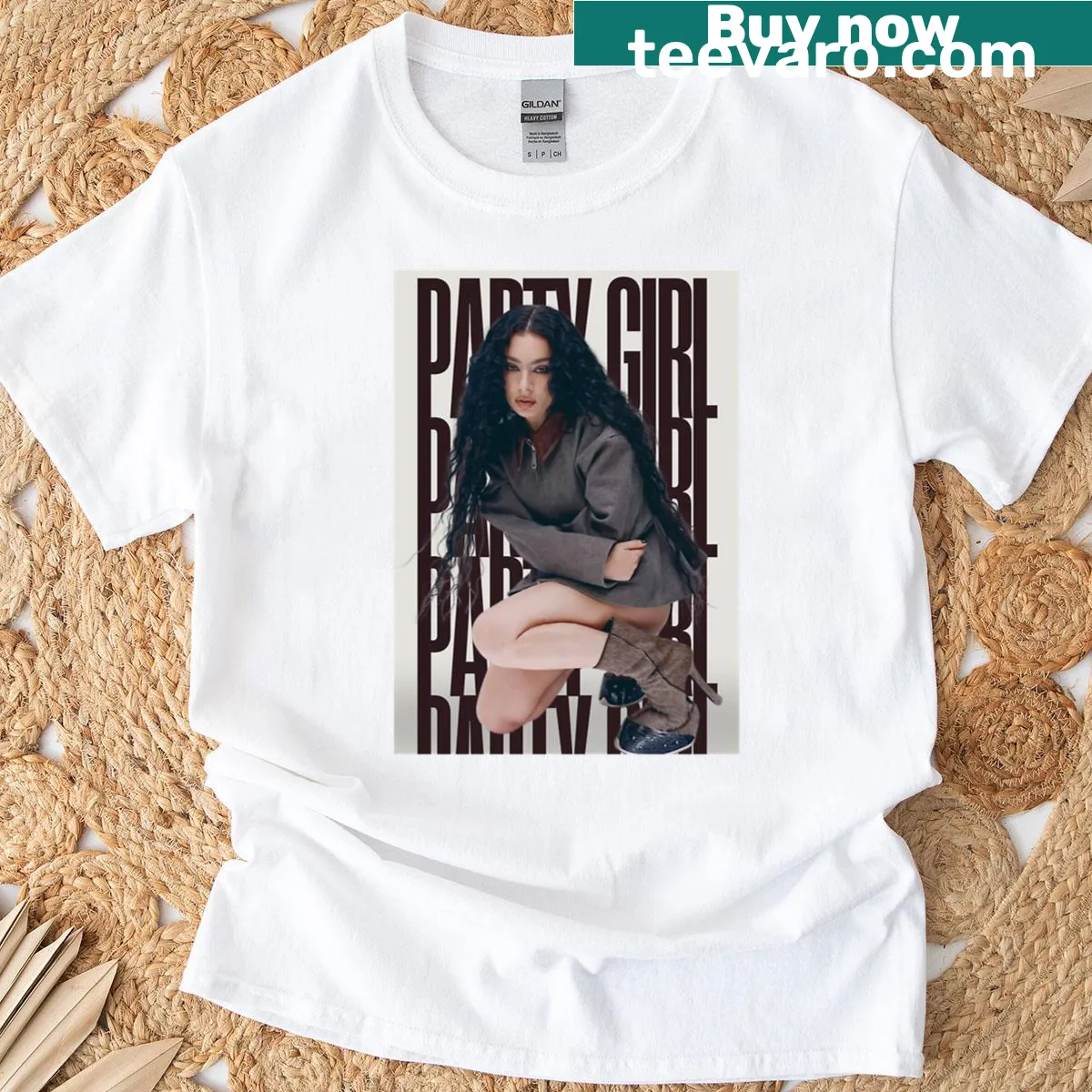 Party Girl Design t-shirt inspired by Charli XCX with playful graphics — on a men's t-shirt