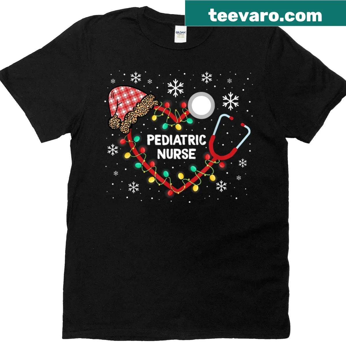 Cute Santa hat and stethoscope design on nurse Christmas T-shirt — on a men's t-shirt