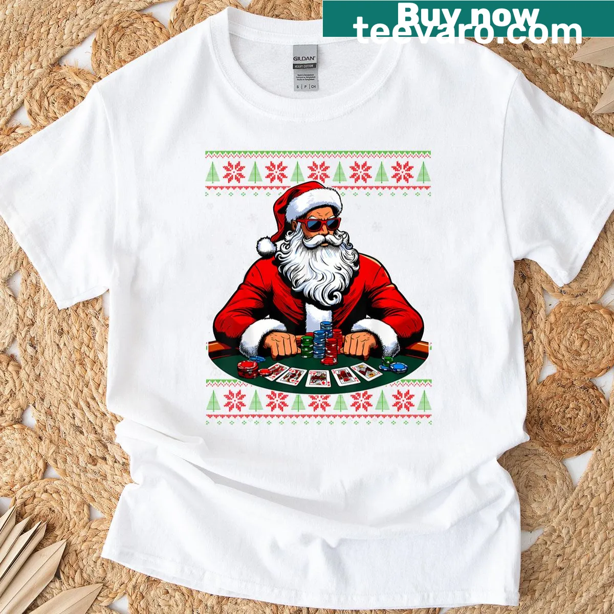 Poker Santa t-shirt with humorous Santa poker player illustration — on a men's t-shirt