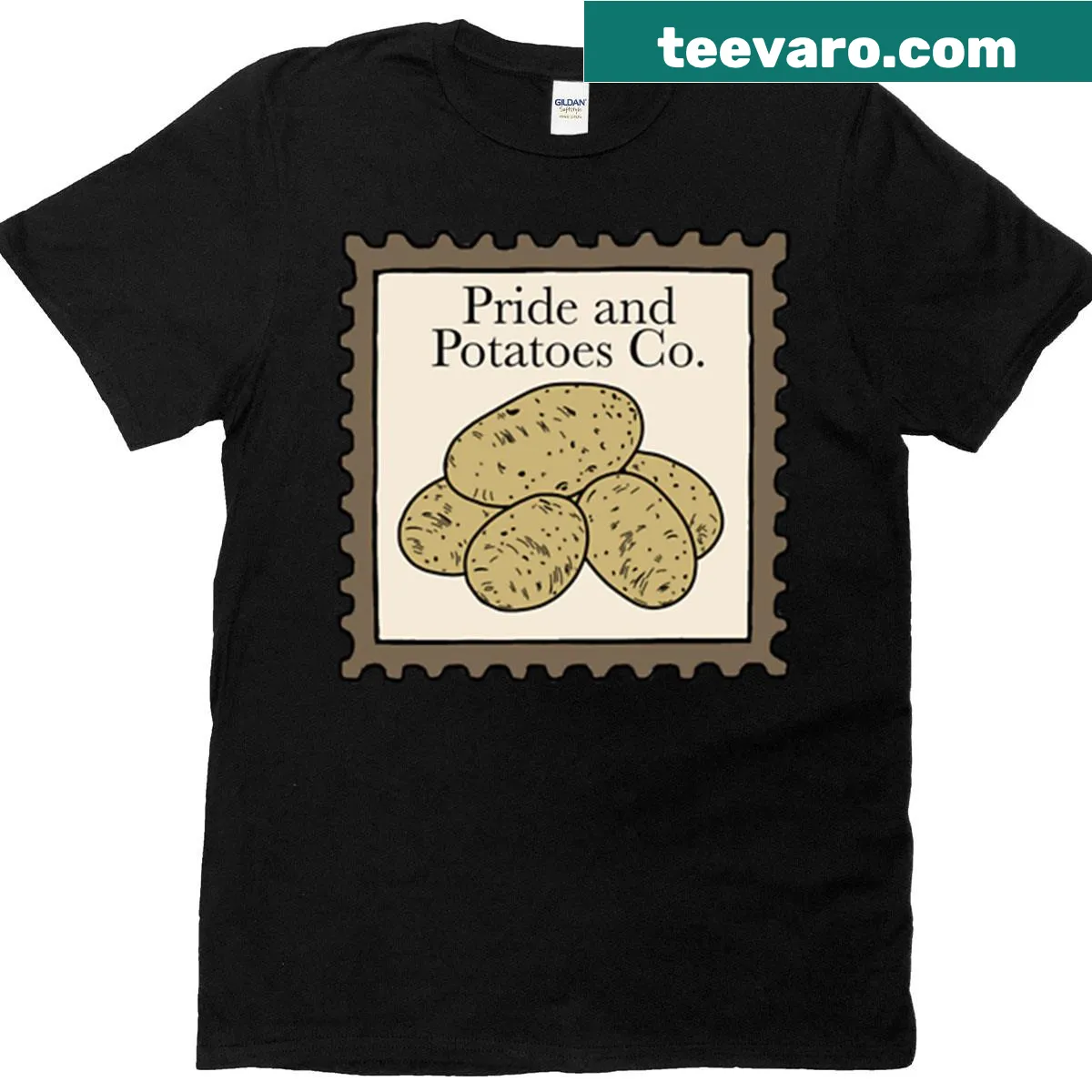 Funny t-shirt with the phrase Pride And Potatoes — on a men's t-shirt