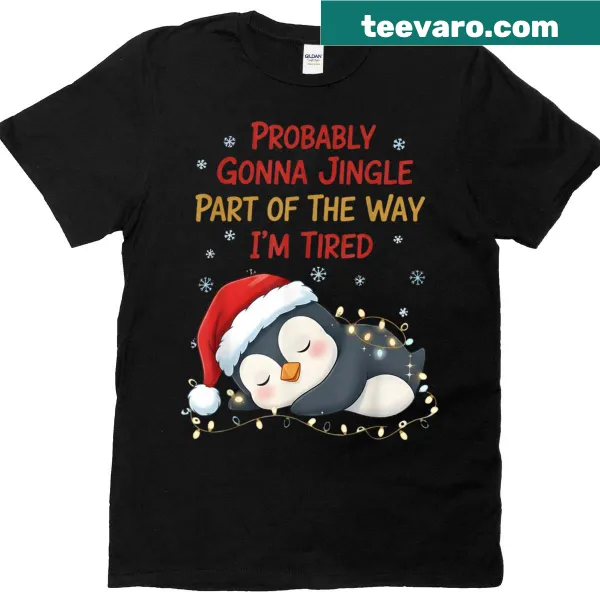 Cute penguin wearing a Santa hat with jingle bells design