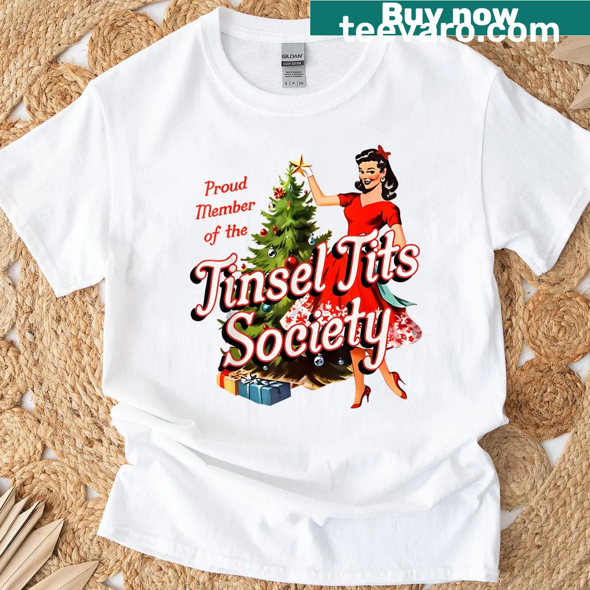 Cheeky holiday-themed T-shirt with humorous text for women — on a men's t-shirt