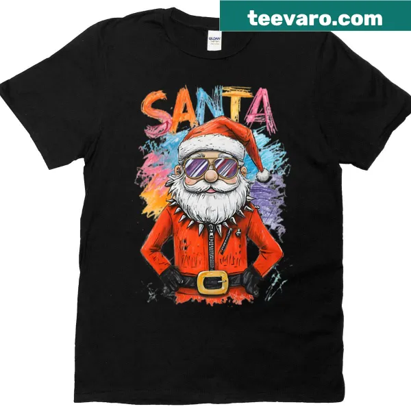 Punk rock Santa Claus with studs and sunglasses illustration