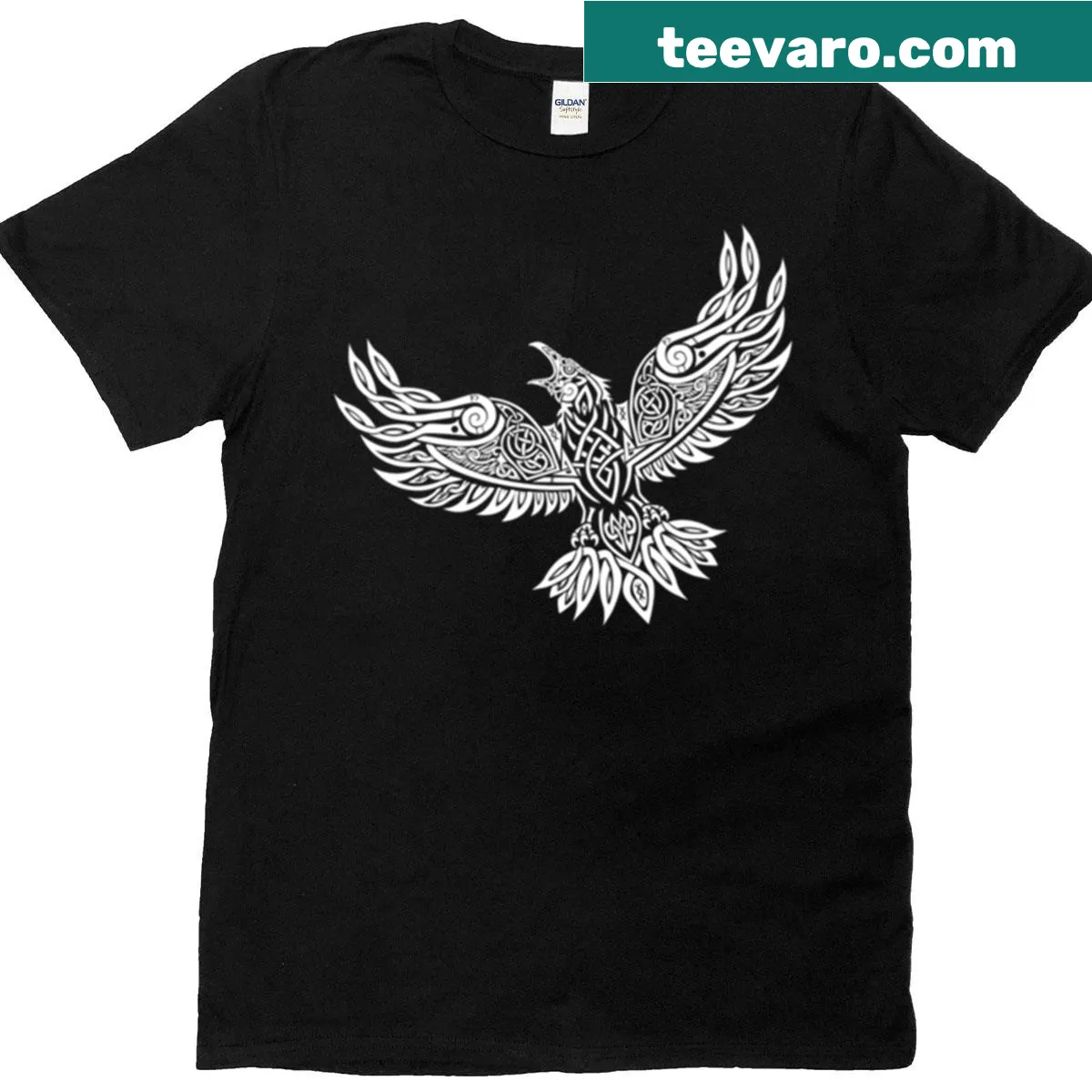 Silhouette of a raven on a white T-shirt — on a men's t-shirt