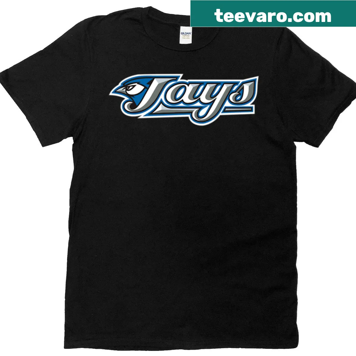 Illustrated blue jay bird graphic on a T-shirt — on a men's t-shirt