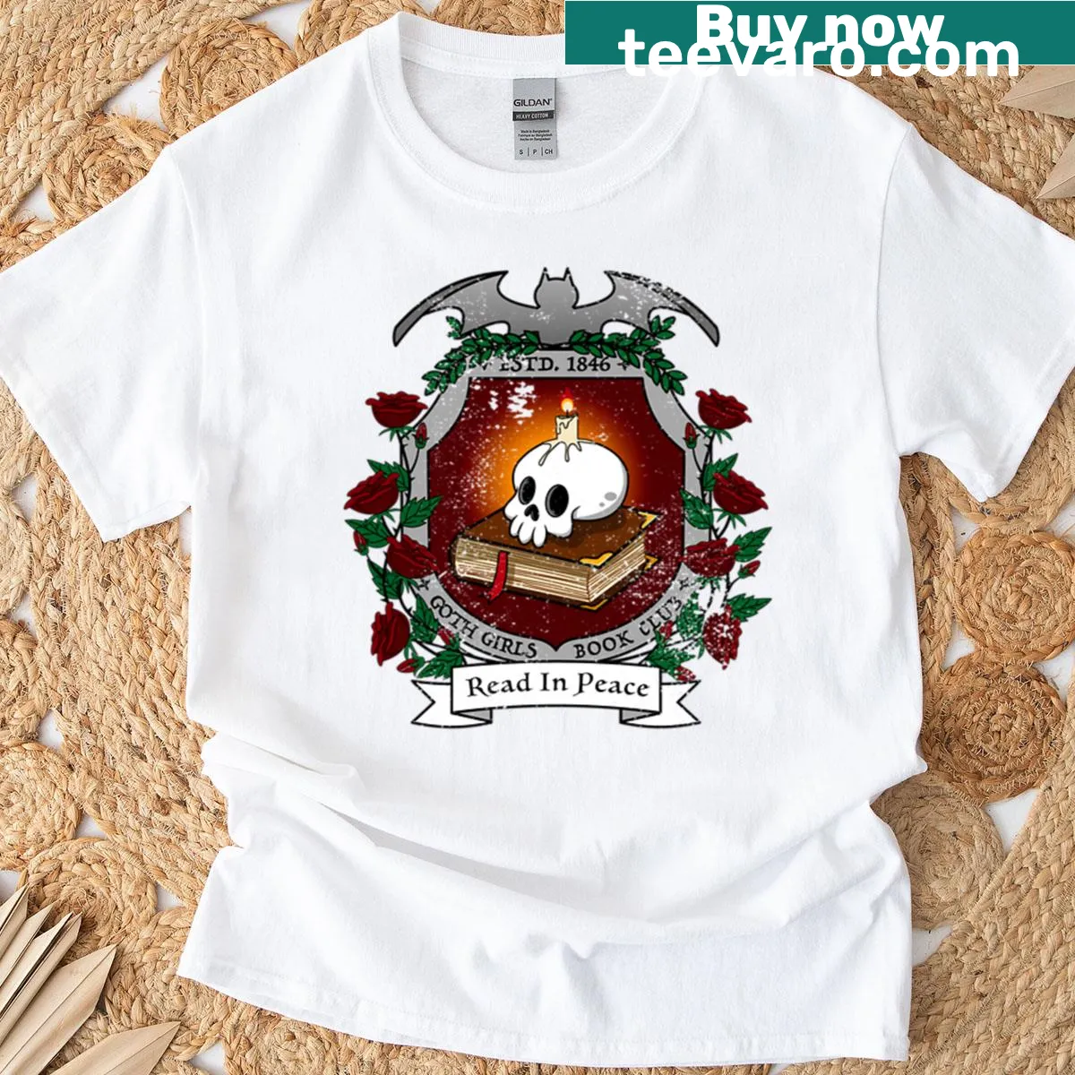 T-shirt with the phrase 'Read In Peace' in a whimsical font — on a men's t-shirt