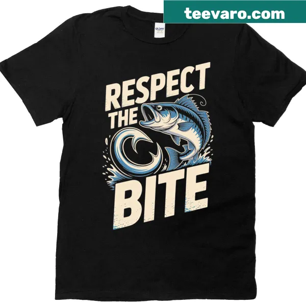 Fishing T-shirt featuring a bass graphic and 'Respect The Bite' text