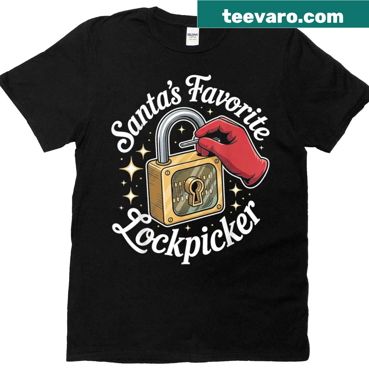 Festive graphic t-shirt for lockpickers with a holiday theme. — on a men's t-shirt