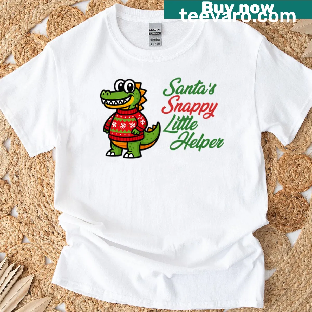 Crocodile dressed as Santa's helper for Christmas — on a men's t-shirt