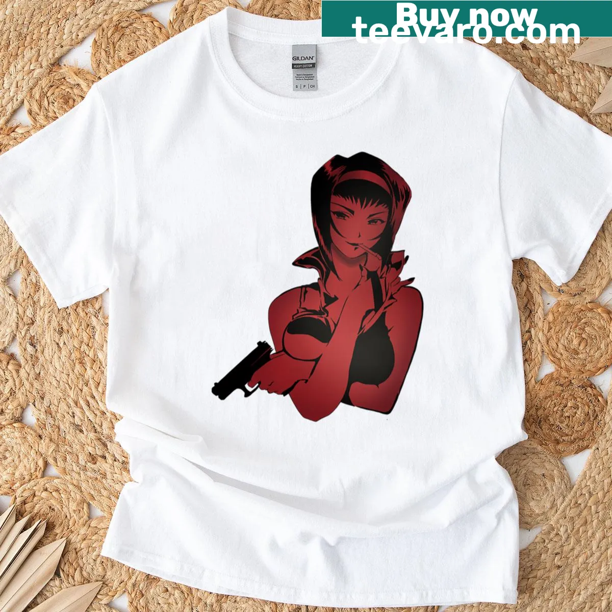 Whimsical t-shirt featuring an illustration inspired by Alice in red — on a men's t-shirt