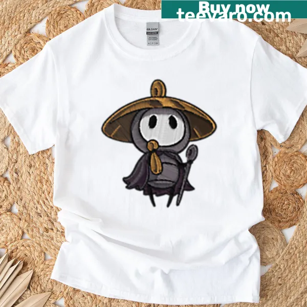 Embroidery of cute heroine Sherma and Metroidvania icons on T-shirt
