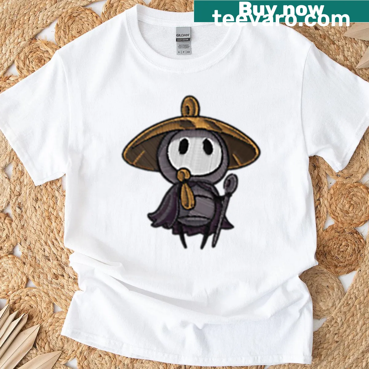 Embroidery of cute heroine Sherma and Metroidvania icons on T-shirt — on a men's t-shirt