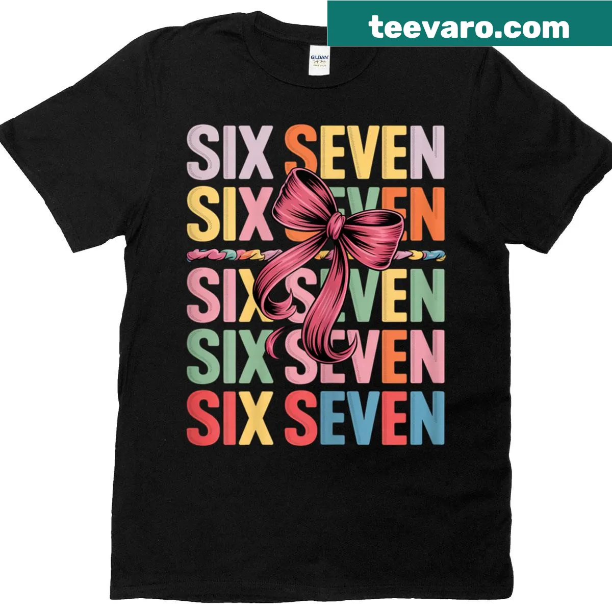 T-shirt with a playful number pattern and red hair ribbon graphic — on a men's t-shirt