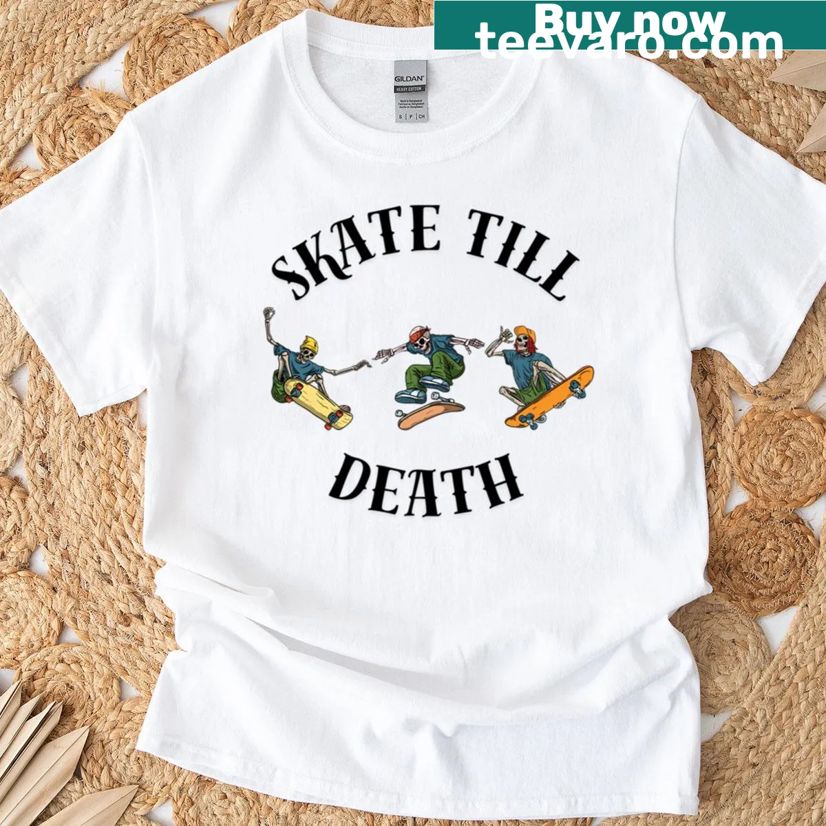 Bold 'Skate Till Death' graphic T-shirt — on a men's t-shirt