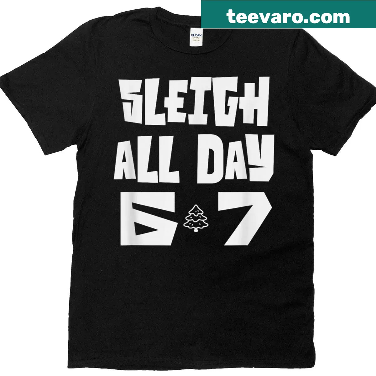Funny Christmas t-shirt with Sleigh All Day design for teens — on a men's t-shirt