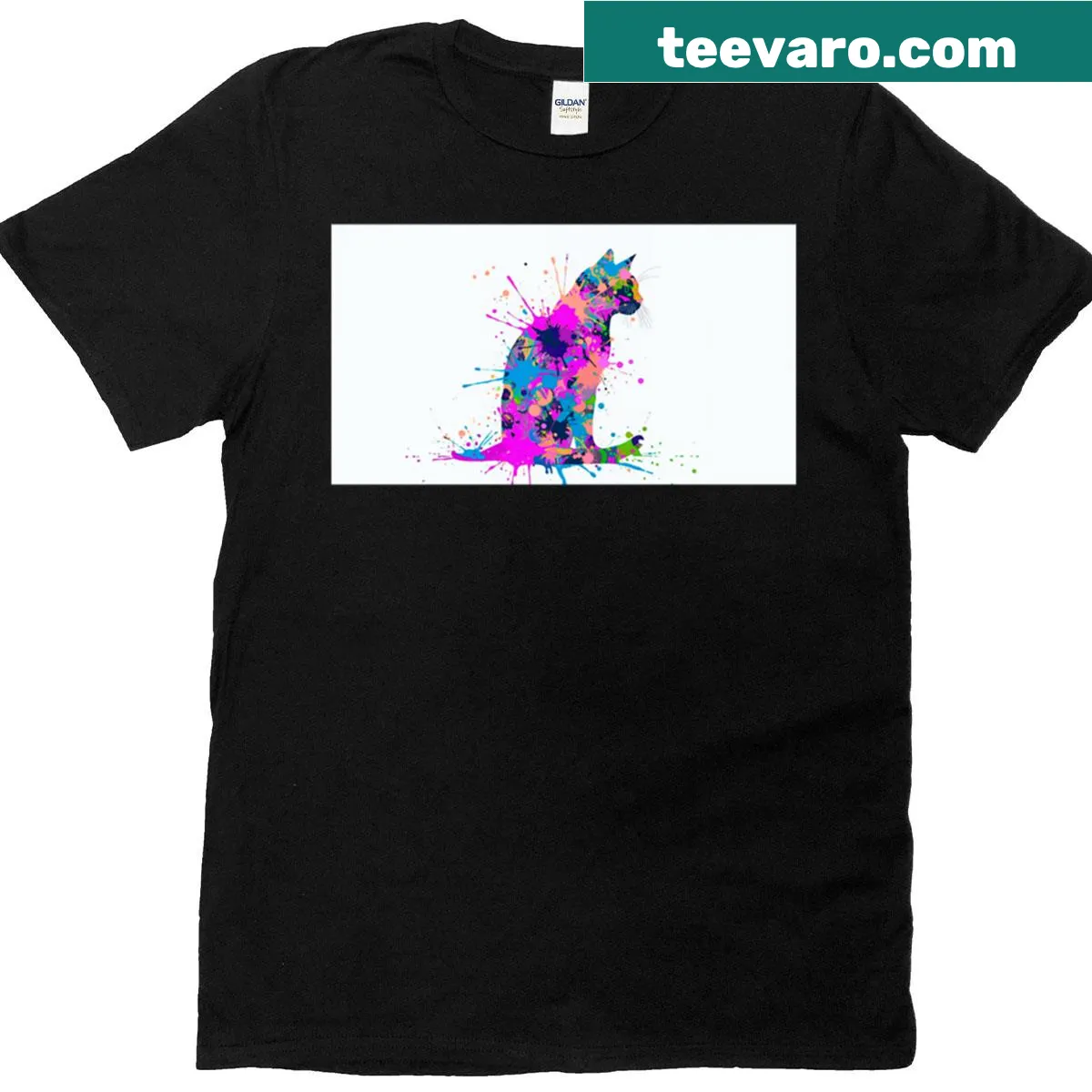 Cartoon 'Splat Cat' design on a playful t-shirt — on a men's t-shirt