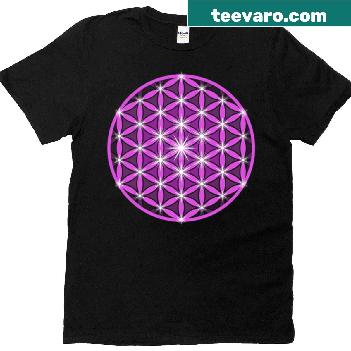 Flower of Life sacred geometry design on t-shirt — on a men's t-shirt