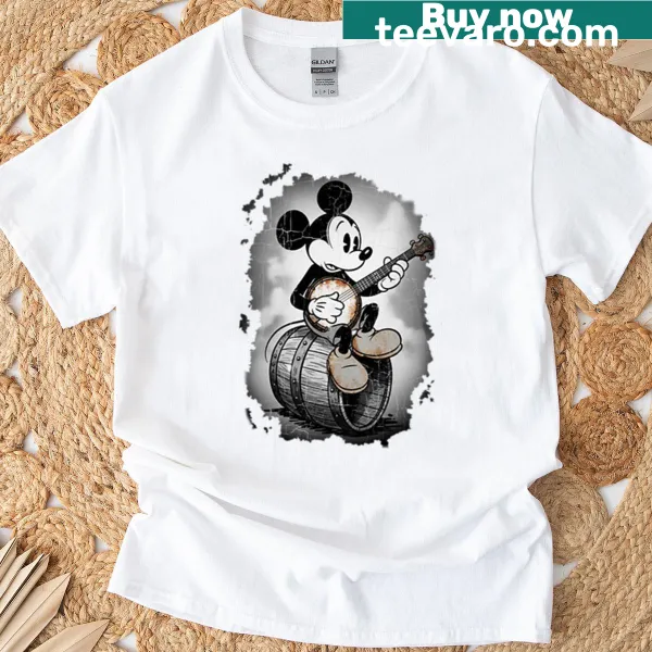 Vintage Steamboat Willie t-shirt featuring a banjo player illustration