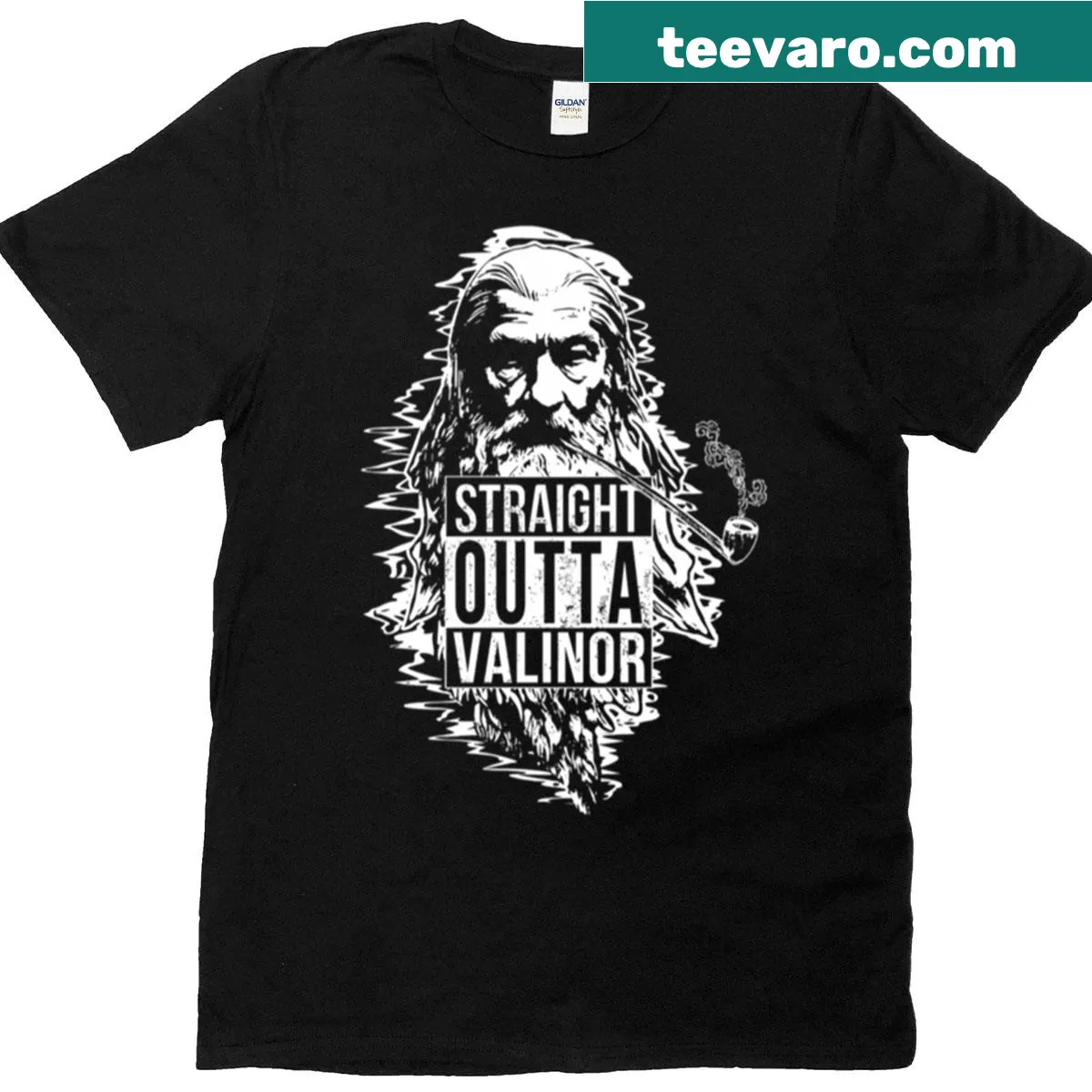 Typography T-shirt referencing Valinor in fantasy literature — on a men's t-shirt