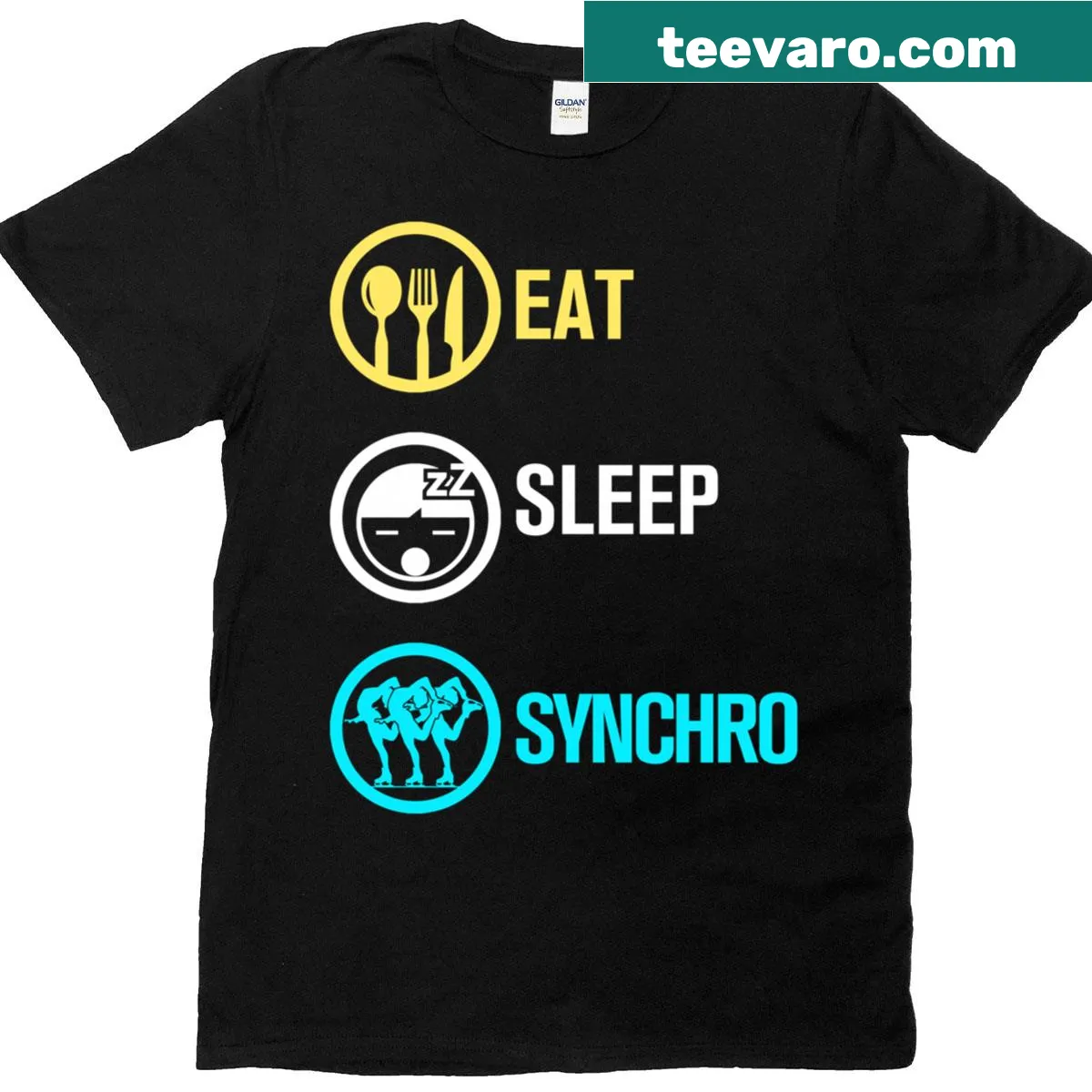 Eat Sleep Synchro Repeat graphic T-shirt for synchronized skaters — on a men's t-shirt