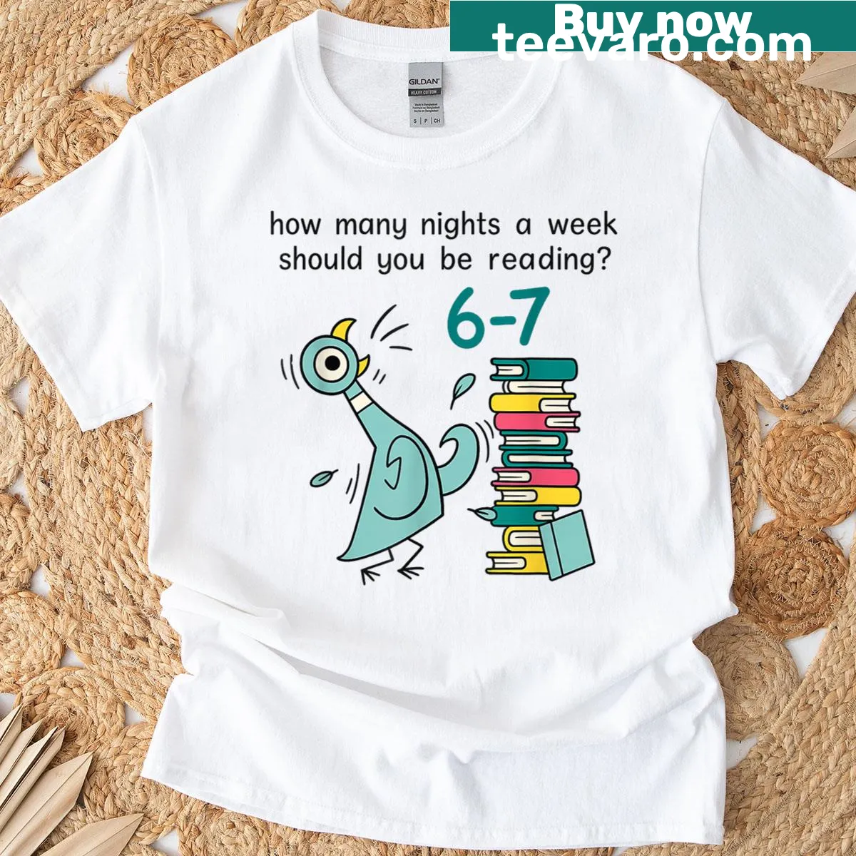 Funny teacher t-shirt with the quote about reading nights per week — on a men's t-shirt