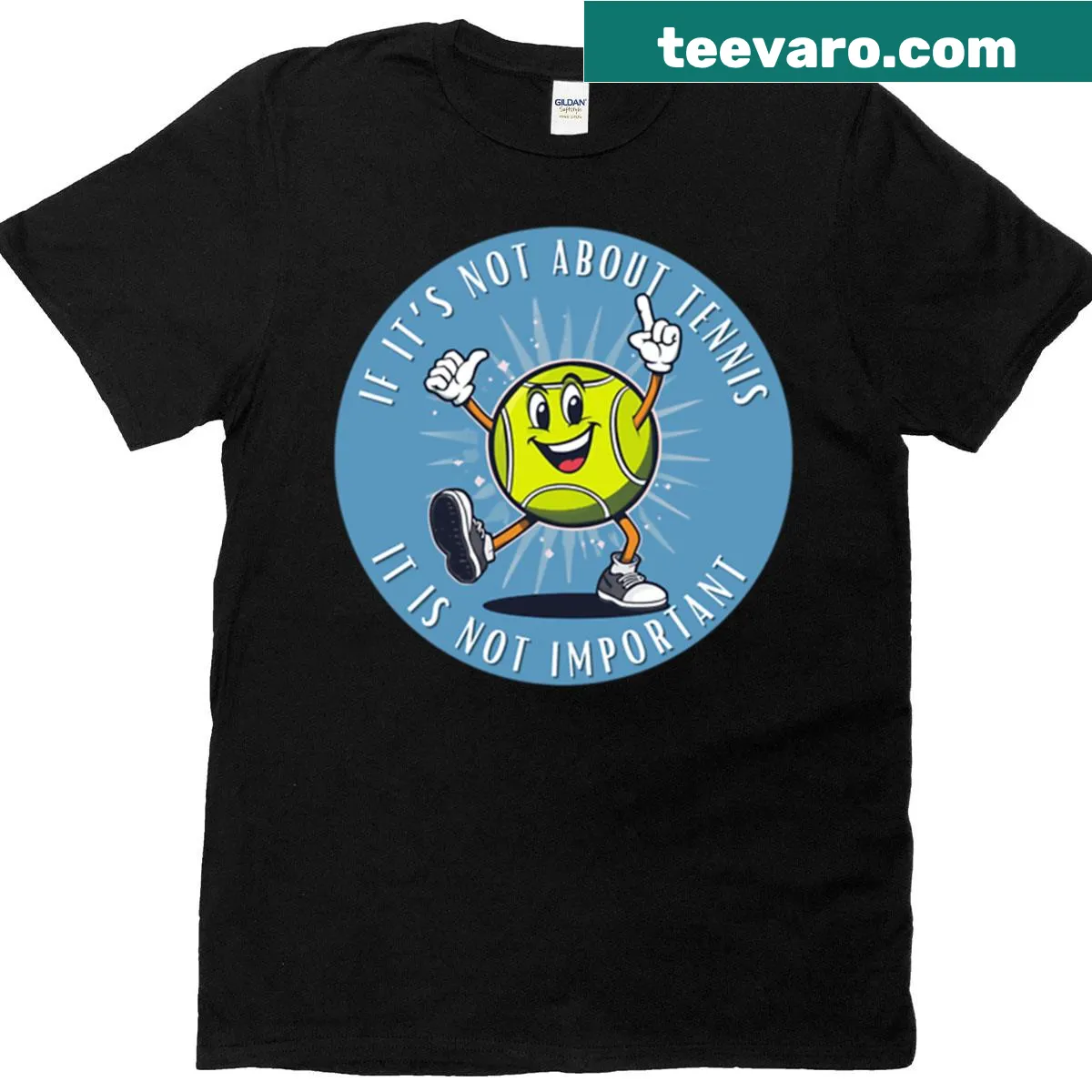 Cartoon sticker t-shirt featuring a playful tennis ball design — on a men's t-shirt