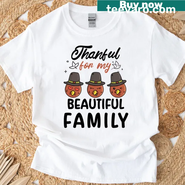 Thanksgiving T-shirt with turkeys and family gratitude graphic