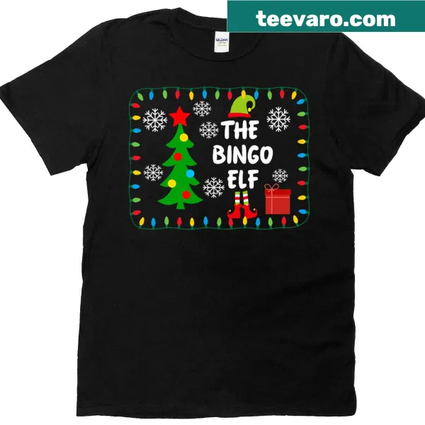 Cute Bingo Elf T-shirt with Christmas lights illustration